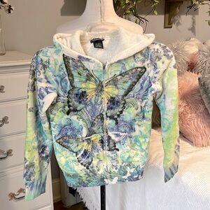 Self Esteem Fleece Hooded Zip Jacket Girls 7 8 Hippie Butterfly